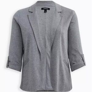 Torrid Women’s Knit Jersey Blazer Size 2 (2X) Heather Gray 3/4 Roll Tab Sleeves